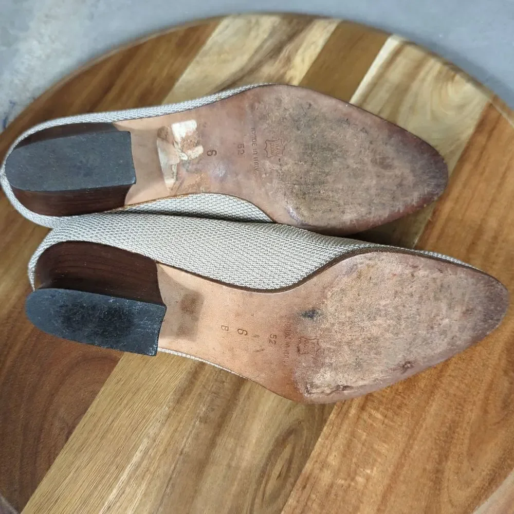 VTG‎ Via Spiga Womens 6B Beige Woven Fabric Block Heel Pumps Made in Italy 52